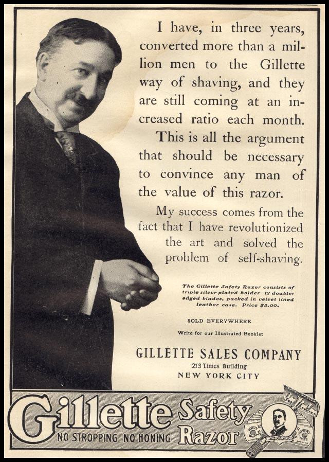 Gillette Safety Razor magazine advertisement with testimonial text — historic image
