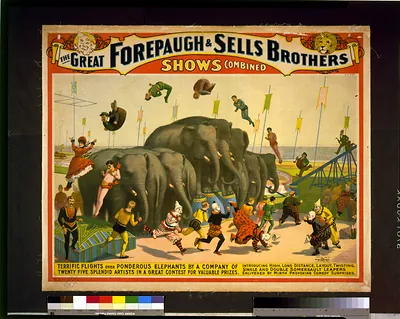 The great Forepaugh & Sells Brothers shows combined--Terrific flights over ponderous elephants by a company of twenty five splendid artists in a great contest for valuable prizes