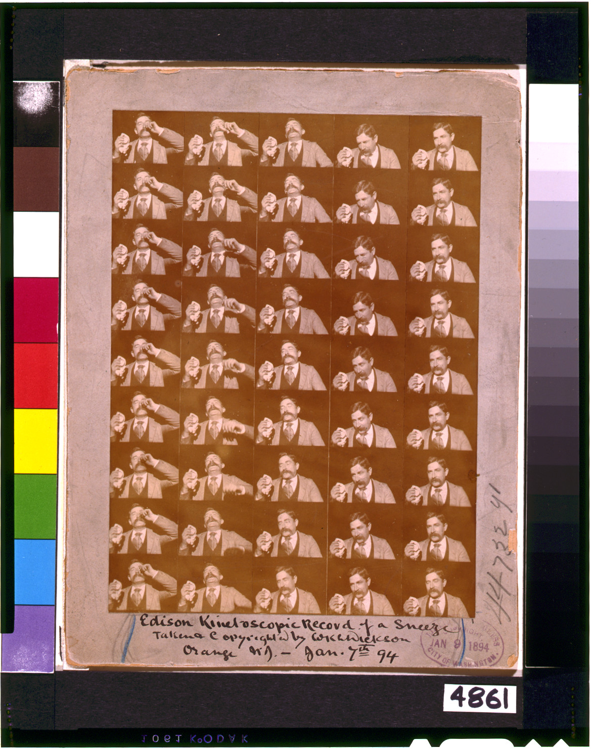 Edison kinetoscopic record of a sneeze / taken & copyrighted by W.K.-L. Dickson, Orange, N.J., c1894 Jan. 9. — historic photograph