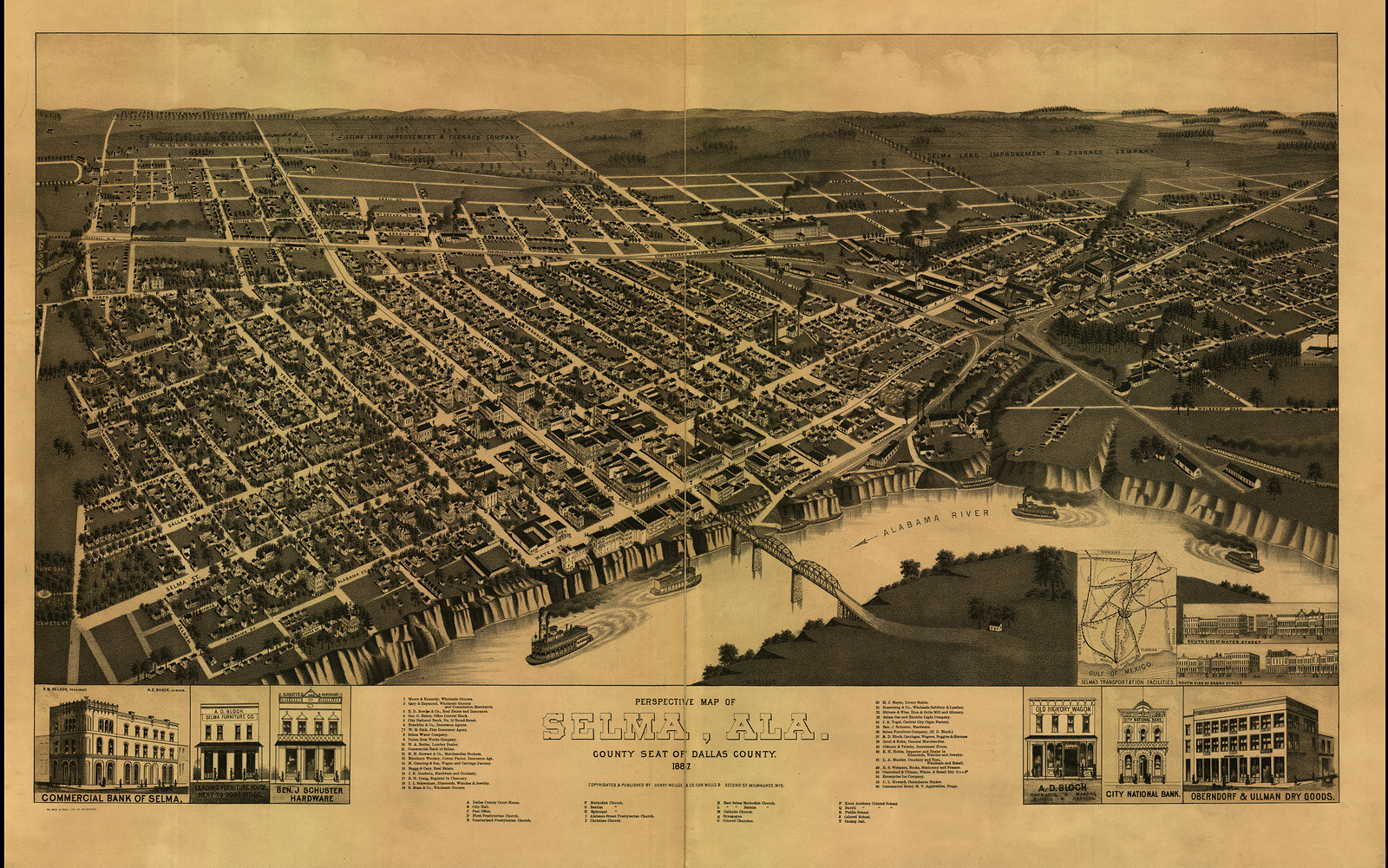 AL Selma 1887 MAP, 1887 — antique map