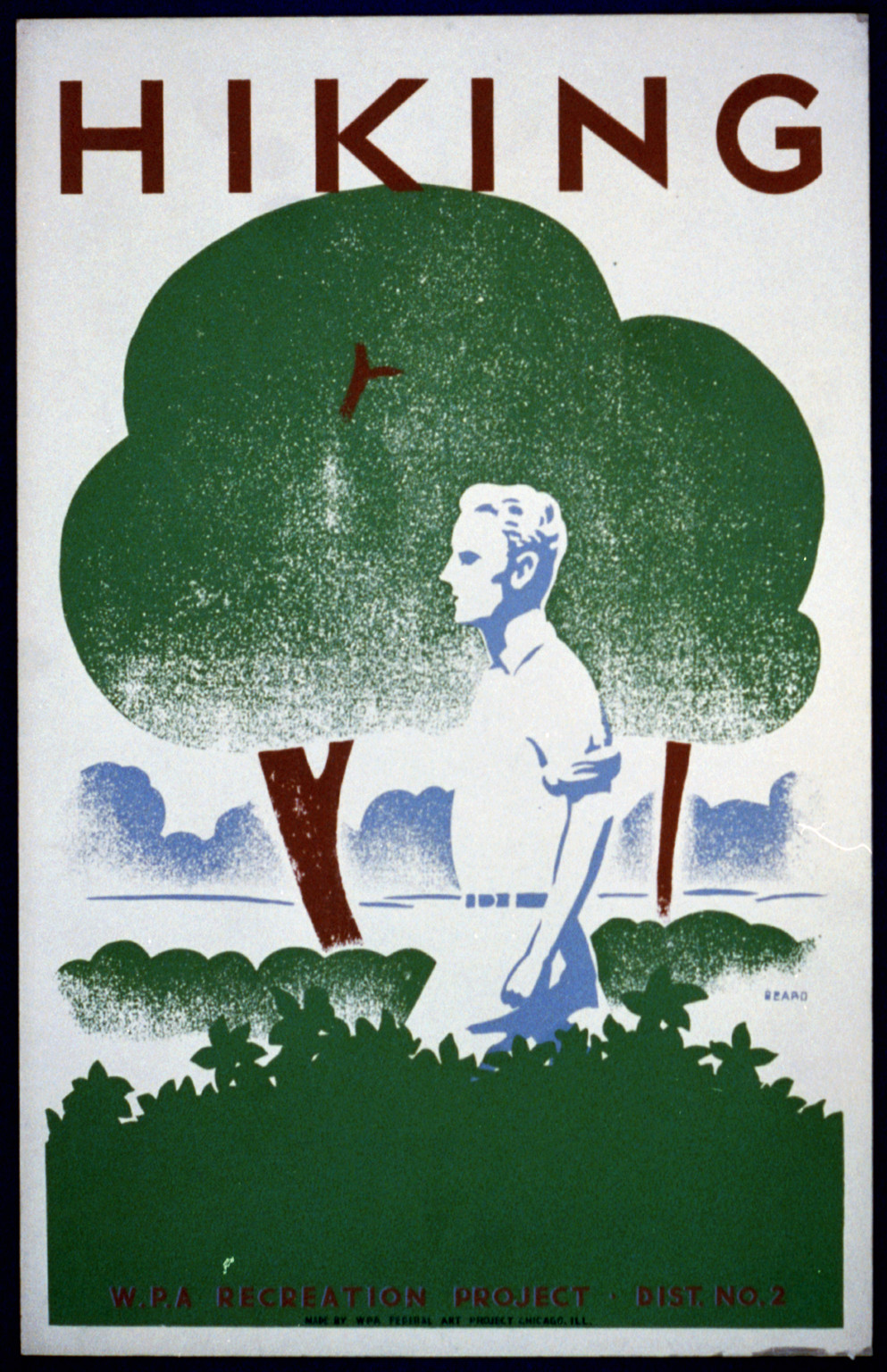 Hiking--WPA recreation project Dist. No. 2 / Beard., 1939 — vintage poster