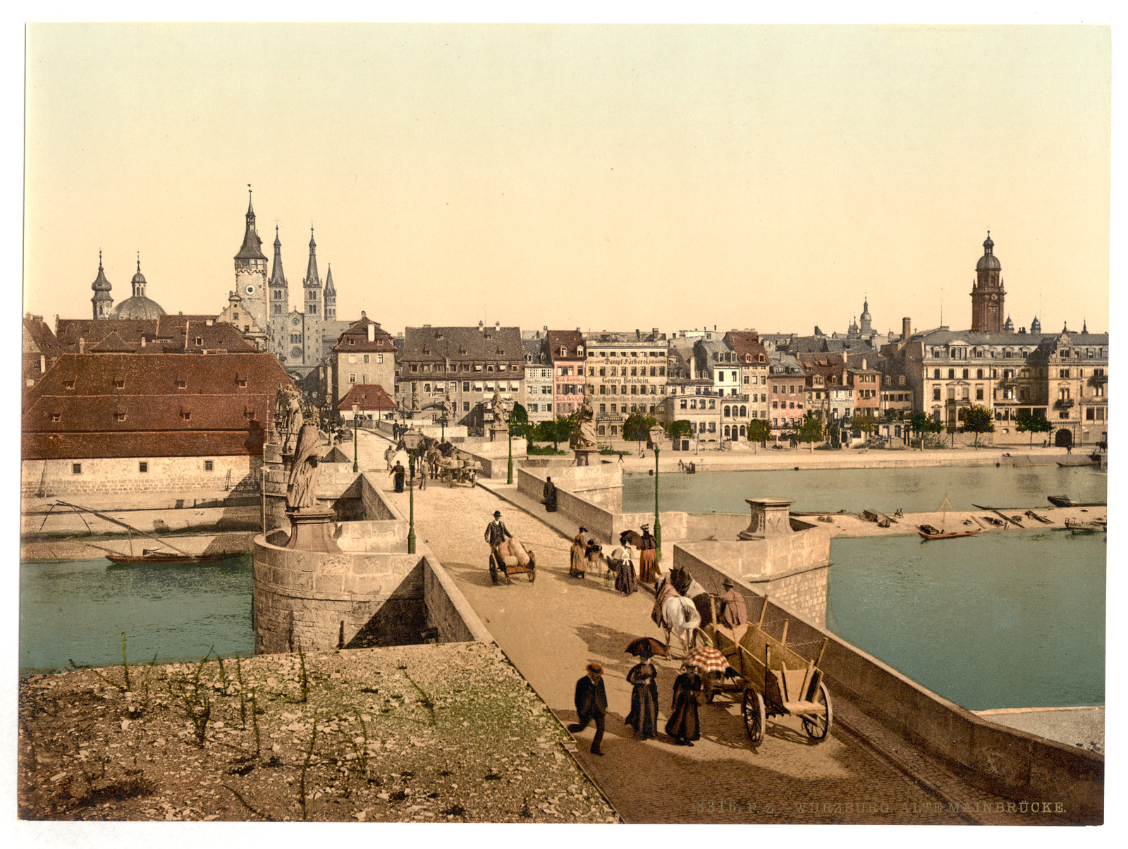 Old Rhine Bridge (i.e. Old Main Bridge) and town Wurzburg Bavaria Germany, [between ca. 1890 and ca. 1900]. — historic print