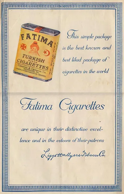 Fatima Turkish Blend Cigarettes advertising leaflet
