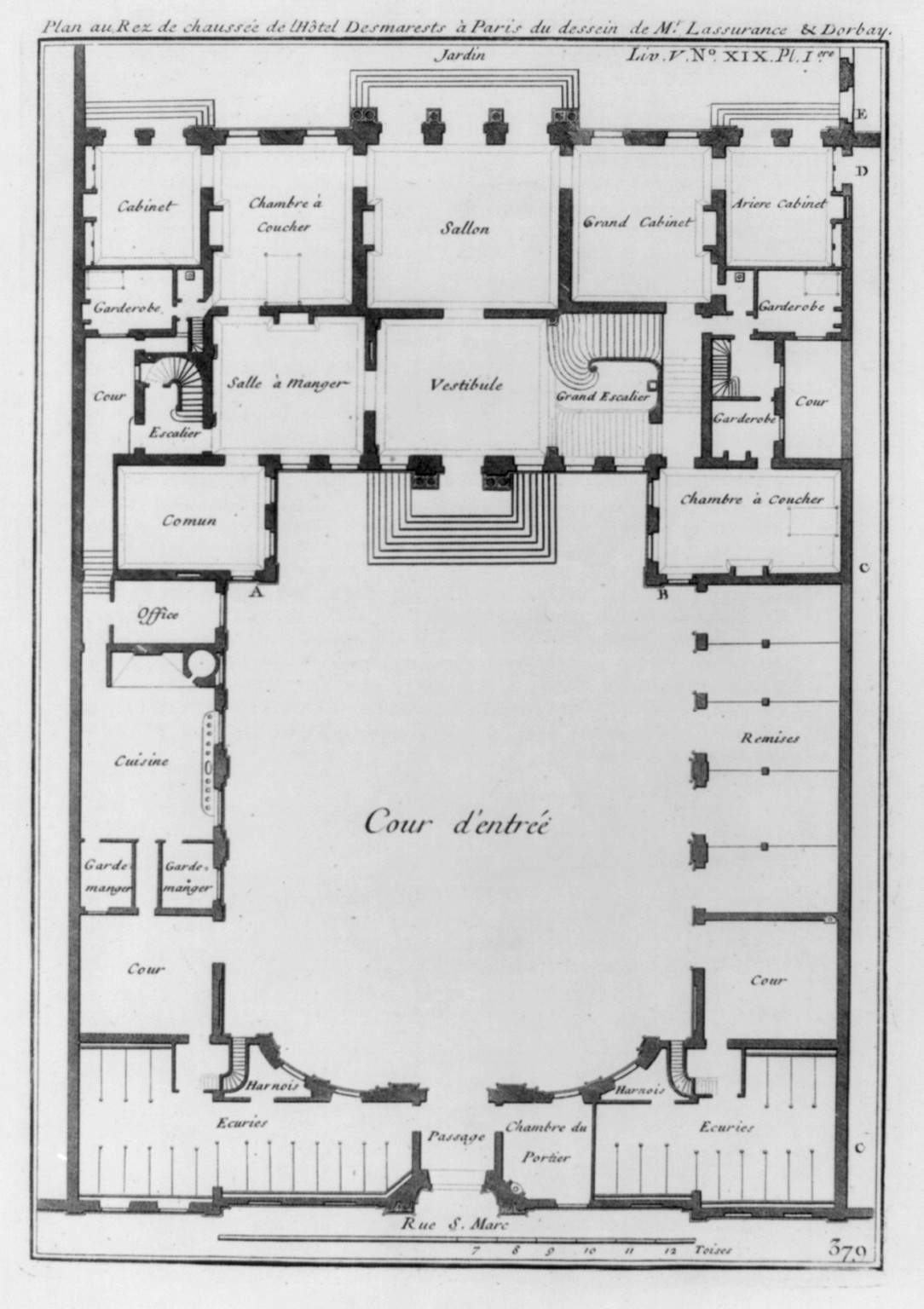[Hotel Desmarests, Paris, ca. 1800: complete floor plan; pl. 379], [no date recorded on caption card] — antique engraving