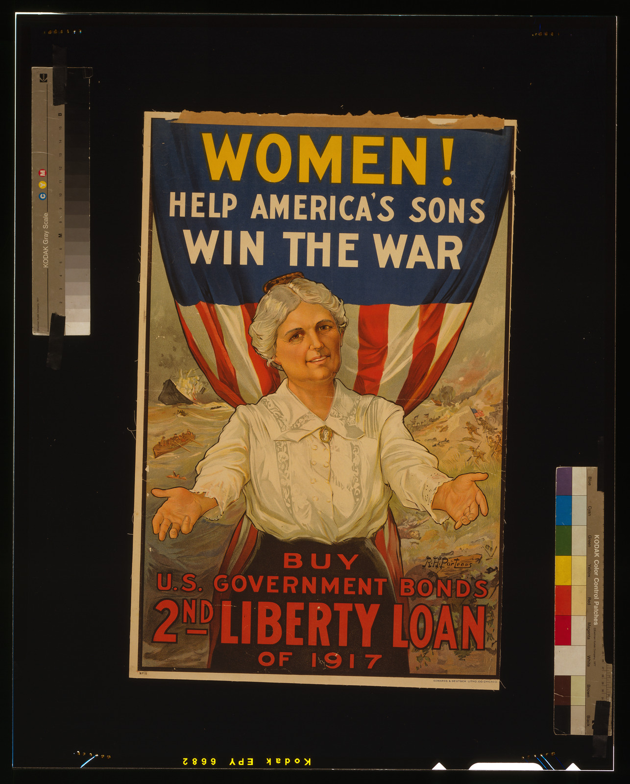 Women! Help America's sons win the war--Buy U.S. Government Bonds, 2nd Liberty Loan of 1917 / R.H. Porteus., Chicago: Edwards and Deutsch Litho. Co., [1917] — vintage poster