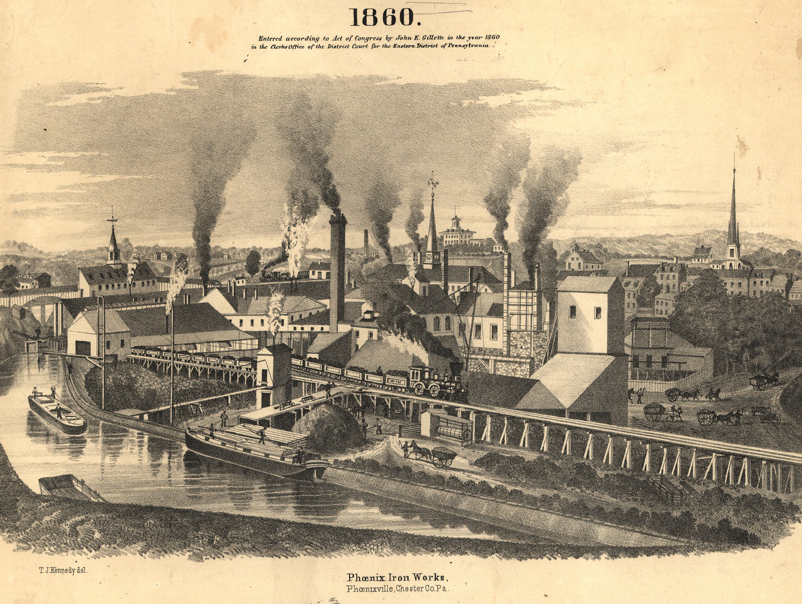 PA Pheoenixville Iron Works — antique map
