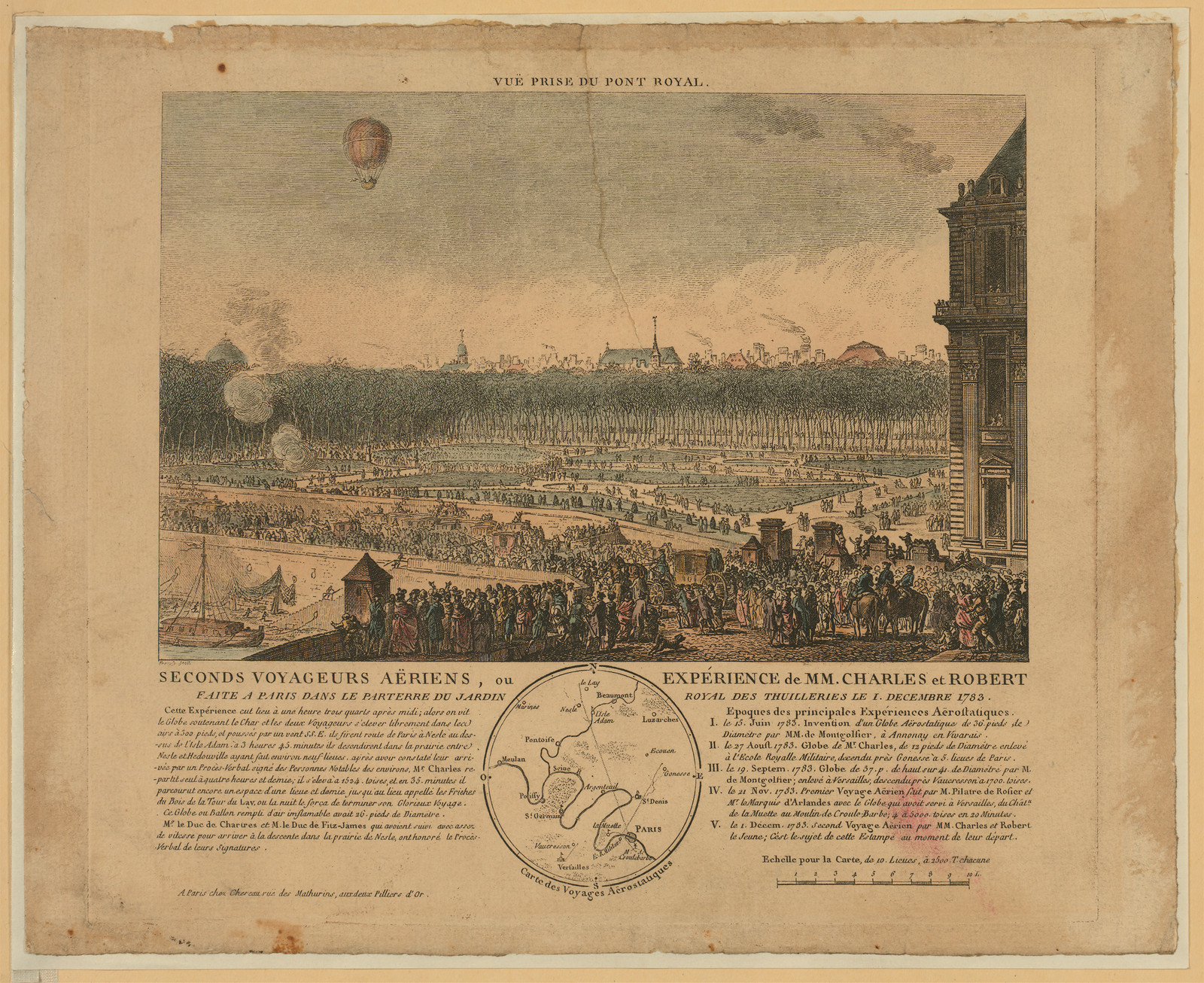 Seconds voyageurs aériens: balloon ascent from the Tuileries, 1783 — historic image