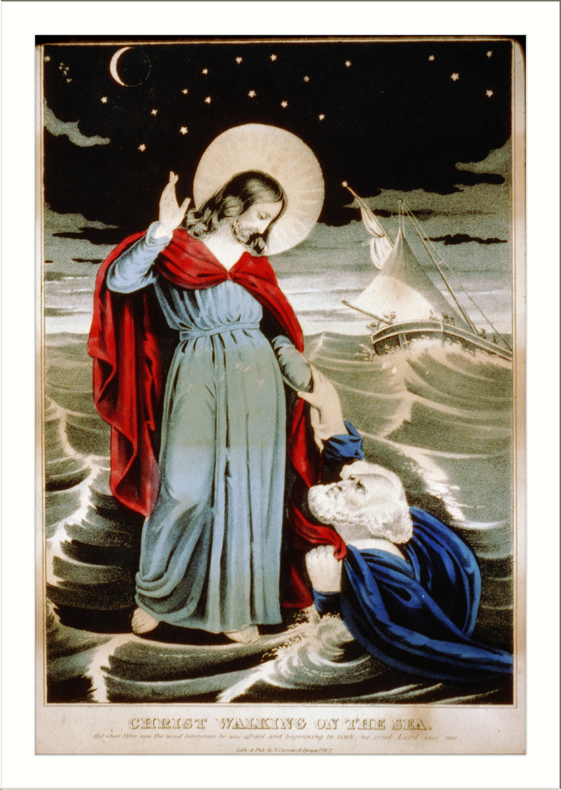 Christ walking on the sea, [New York] : N. Currier, [between 1835 and 1856] — antique lithograph