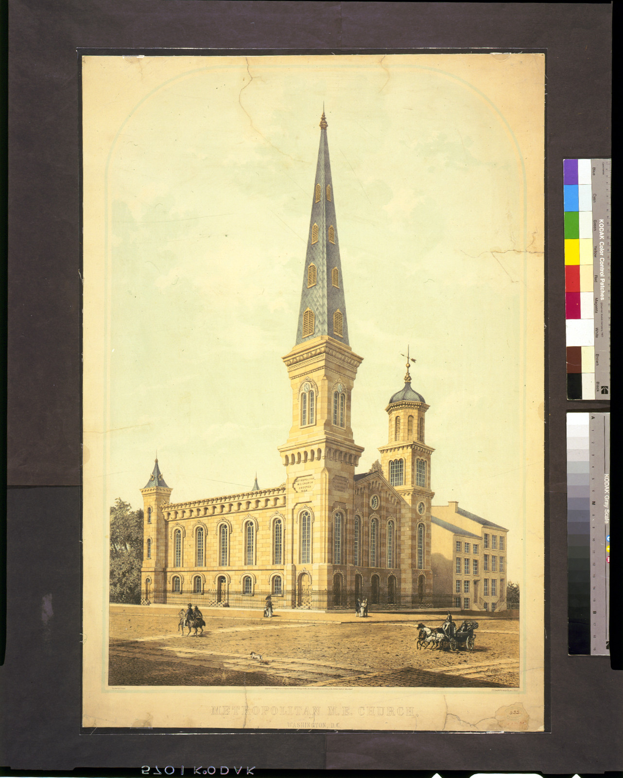 Metropolitan M.E. Church, Washington, D.C. / on stone by L. Crépon ; P.S. Duval & Co's steam lith. press, Philada., c1855. — antique lithograph
