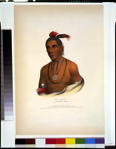 Wa-Kawn, a Winnebago chief / drawn, printed & coloured at J.T. Bowen's Lithographic Establishment.