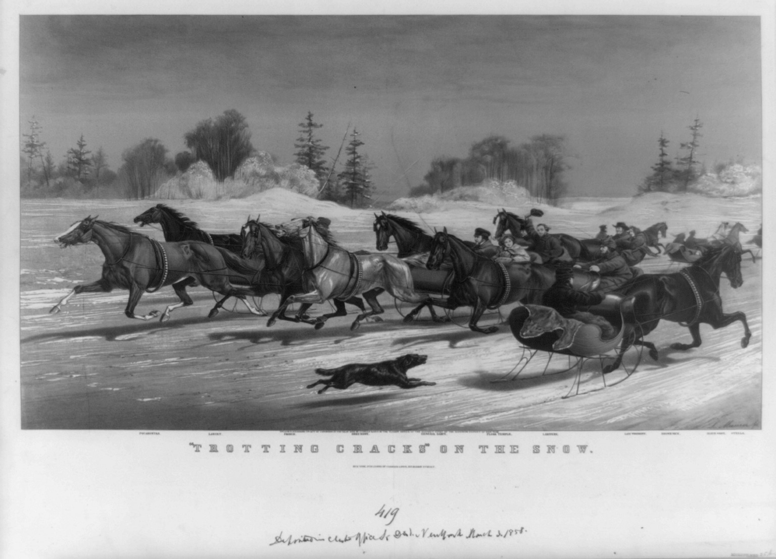 Trotting cracks" on the snow", New York : Published by Currier & Ives, c1858. — antique lithograph