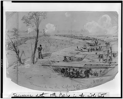 Bivouaced in the rifle pits 5th Corps