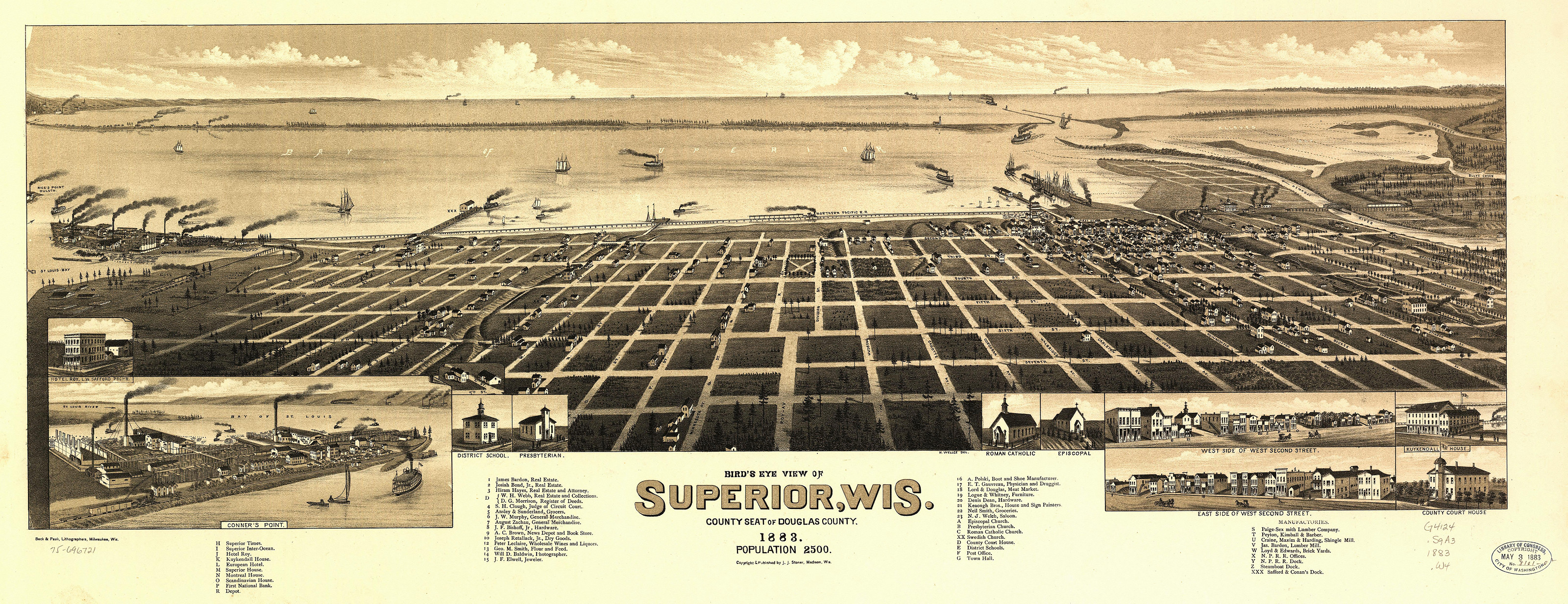Superior, Wisconsin, 1883, 1883 — antique map