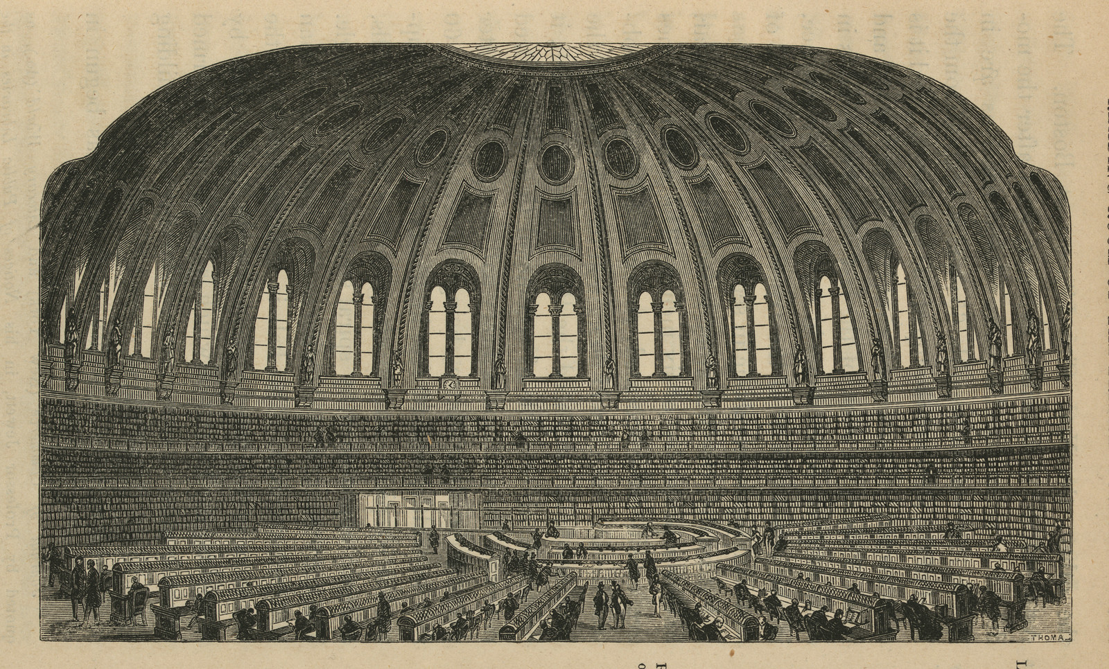 Interior of the British Museum reading room, engraved view — historic image