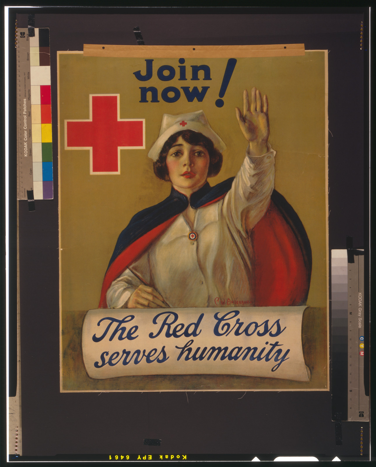 The Red Cross serves humanity Join now / C.W. Anderson., [between 1914 and 1918] — vintage poster