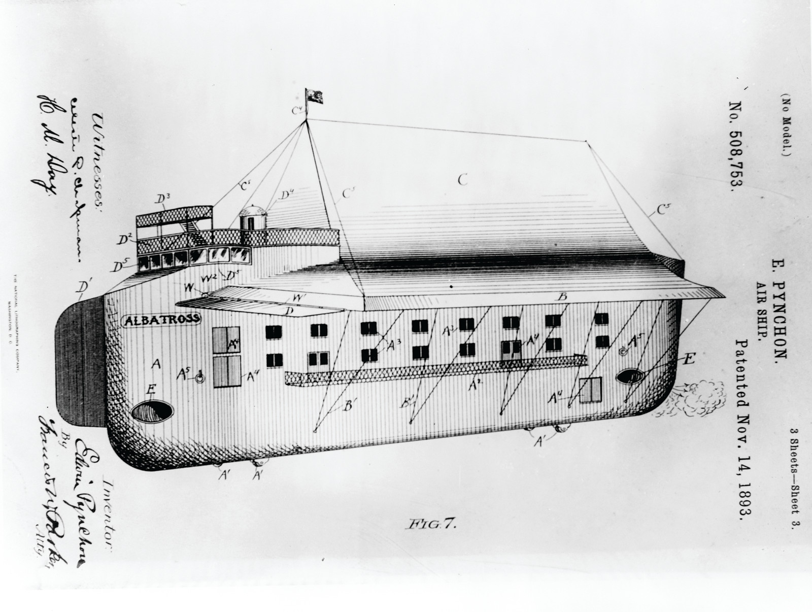 E. Pynchon - air ship Patented Nov. 14, 1893 / The National Lithographing Company, Washington, D.C., [between 1893 and 1900] — historic photograph