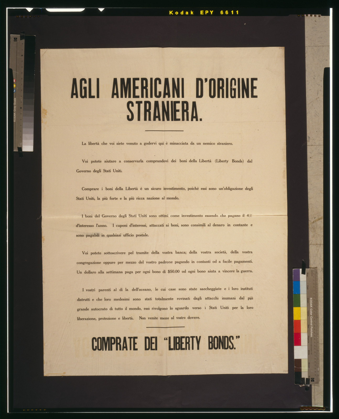 Agli Americani d'origine straniera [...] Comprate dei Liberty Bonds, [1917] — vintage poster