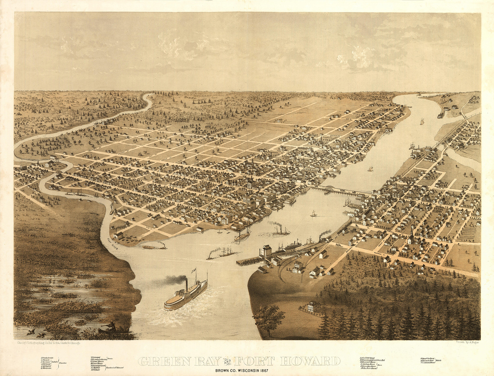 WI Green Bay 1867 MAP, 1867 — antique map
