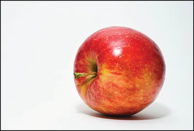 Single red apple on white background