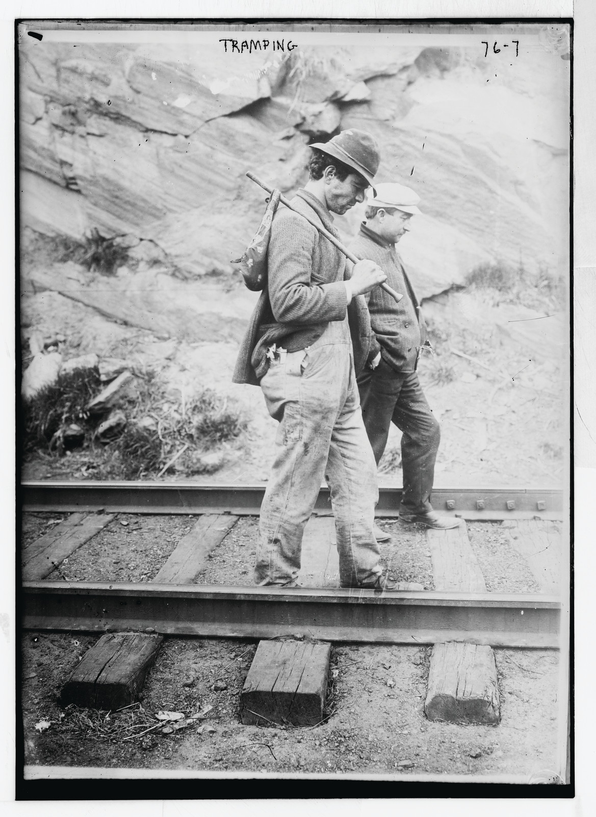 Tramps on train tracks, n/a — historic photograph