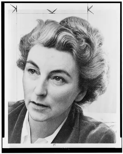 [Rumer Godden, head-and-shoulders portrait, facing left]