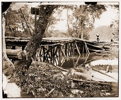 Chickahominy River Virginia. Military bridge across the Chickahominy built by the 1