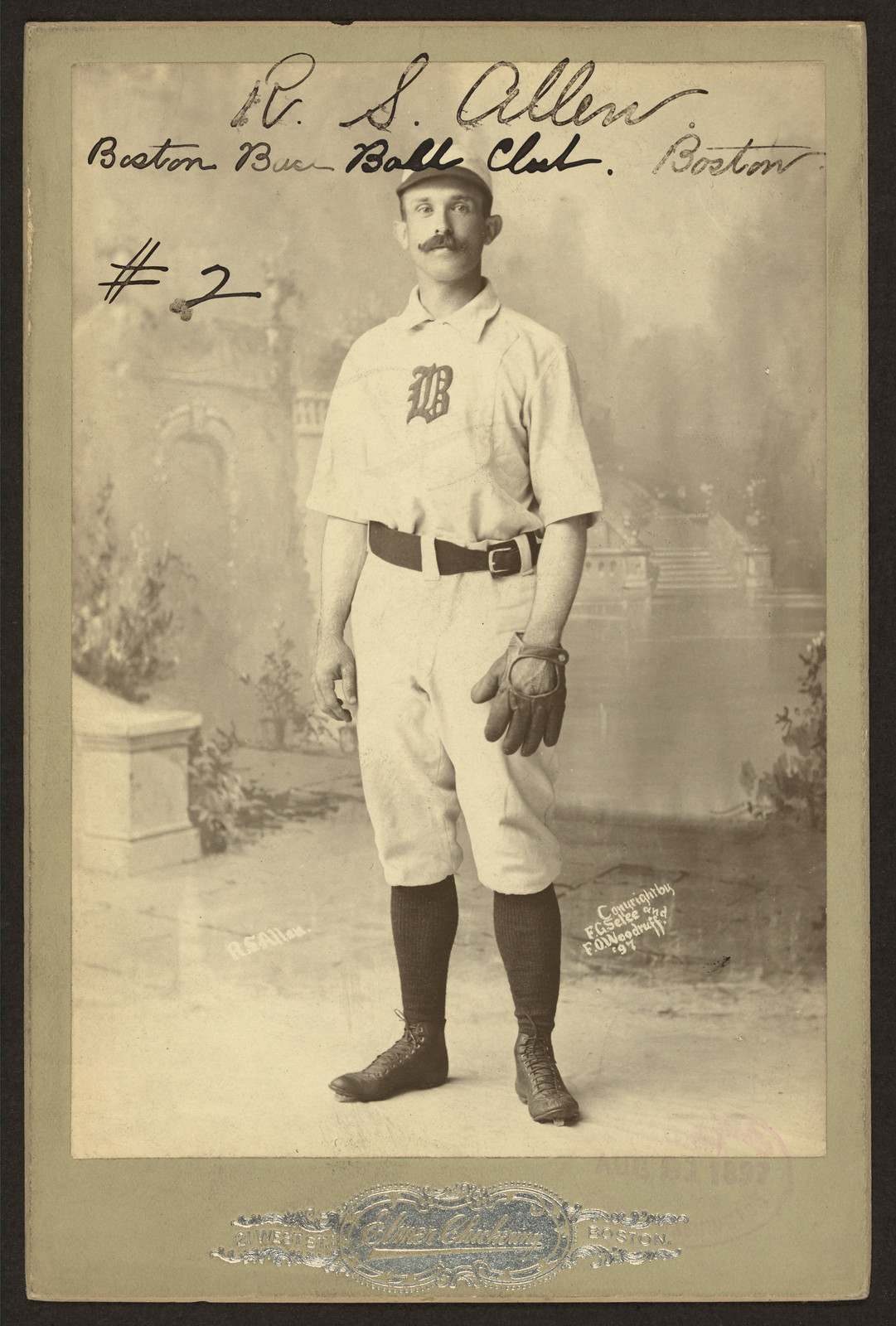 Baseball player in Boston uniform, cabinet card portrait — historic image