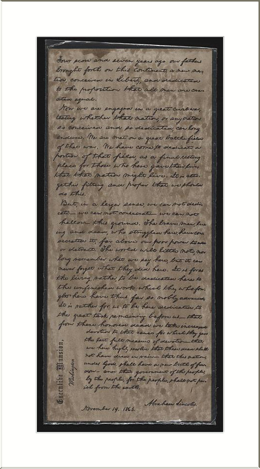 Handwritten Gettysburg Address manuscript signed Abraham Lincoln — historic image