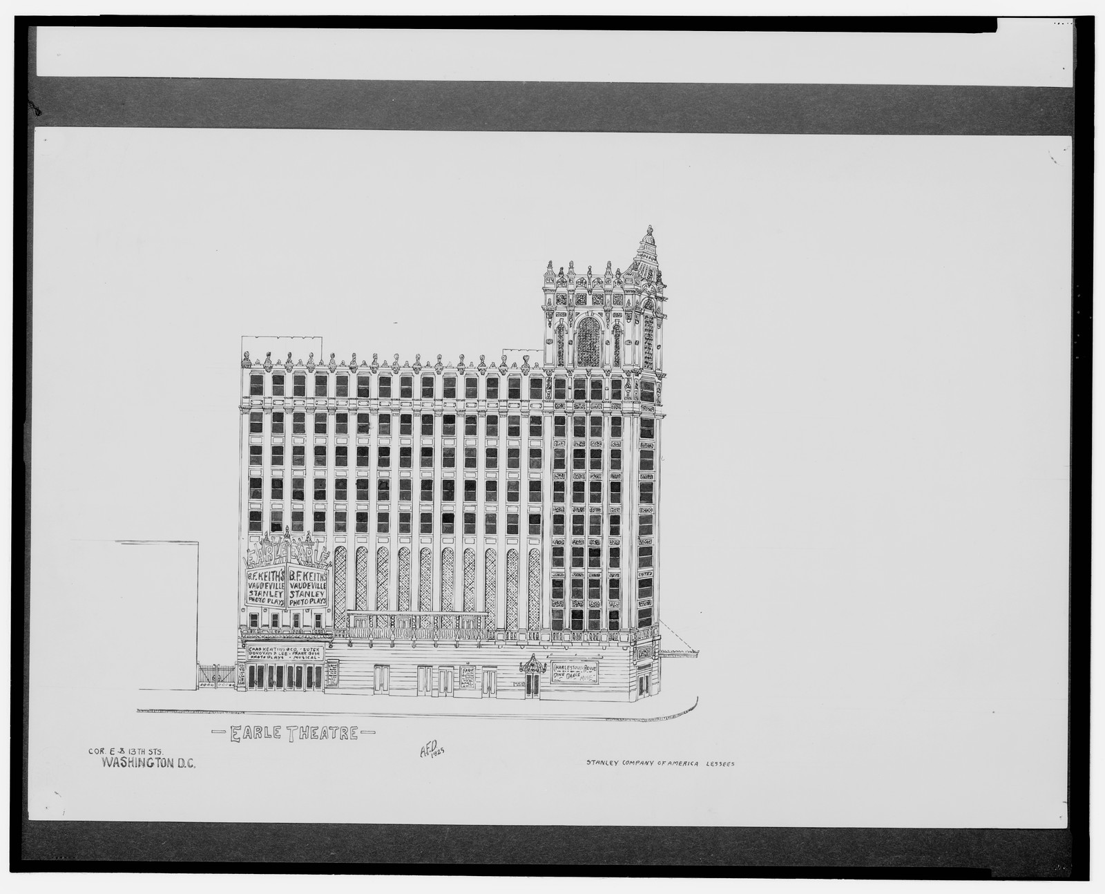 [Theaters, Washington, D.C. Earle Theatre, E St. and 13th St. NW. Elevation] / AFD 1925., And Engineering (ADE) Drawings — vintage poster