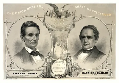 The Union must and shall be preserved. For President Abraham Lincoln of Illinois. For Vice President Hannibal Hamlin of Maine / lith. by W[illiam] H. Rease, cor. 4th & Chestnut Sts., Philada.
