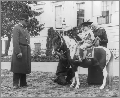 [Quentin Roosevelt on pony in front of White House]
