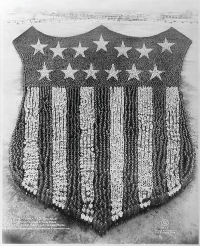 The Human U.S. Shield; 30,000 Officers And Men, Camp Custer, Battle Creek, Mich; Brig