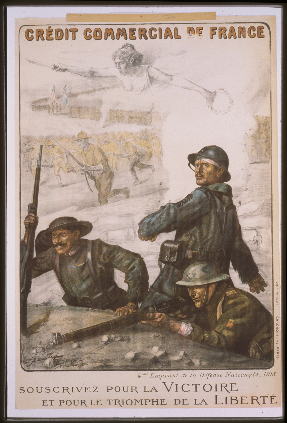 Creacutedit Commercial de France. 4egraveme Emprunt de la Deacutefense Nationale - 1918. Souscrivez pour la victoire et pour le triomphe de la liberteacute, 1918 — vintage poster