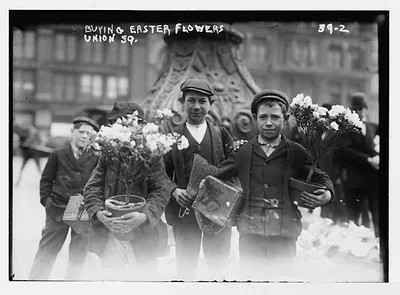 Boys after buying Easter flowers, New York