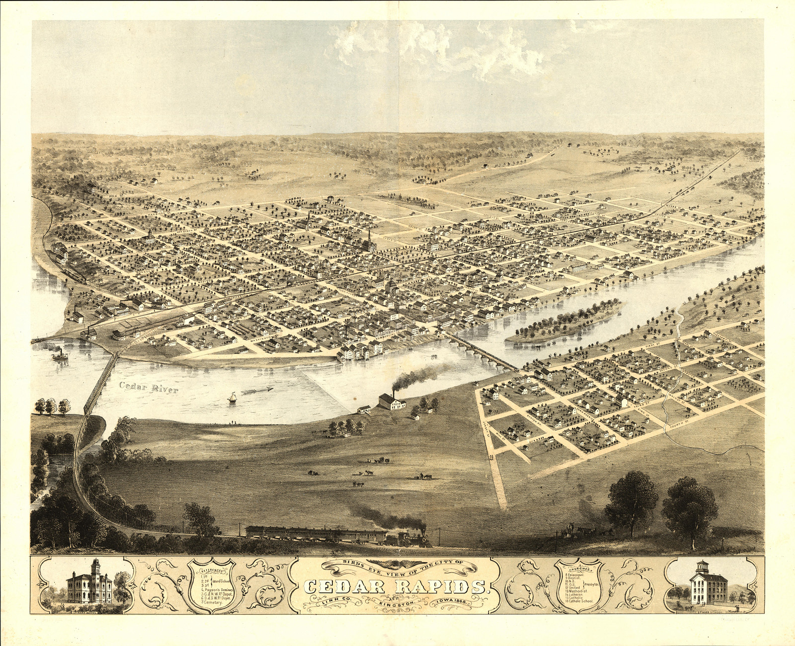 Cedar Rapids, Iowa, 1868, 1868 — antique map