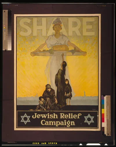 Share--Jewish Relief Campaign / Burke Johnstone Studios lithographed by Sackett Wilhelms Corporation Brooklyn N.Y.