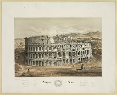 Coliseum at Rome, hand-colored lithograph view