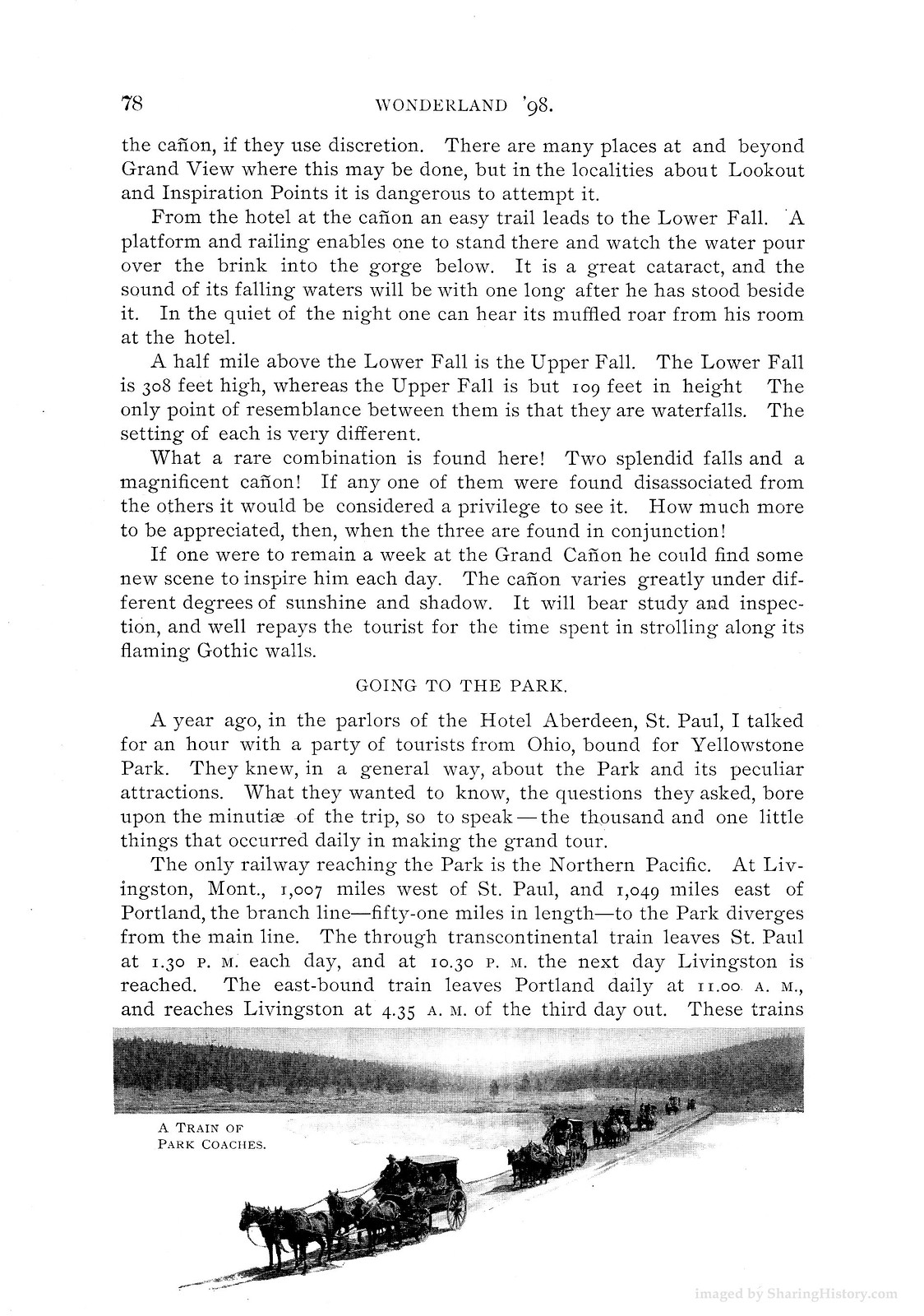 Wonderland '98 page 78 with illustration 'A Train of Park Coaches' — historic image