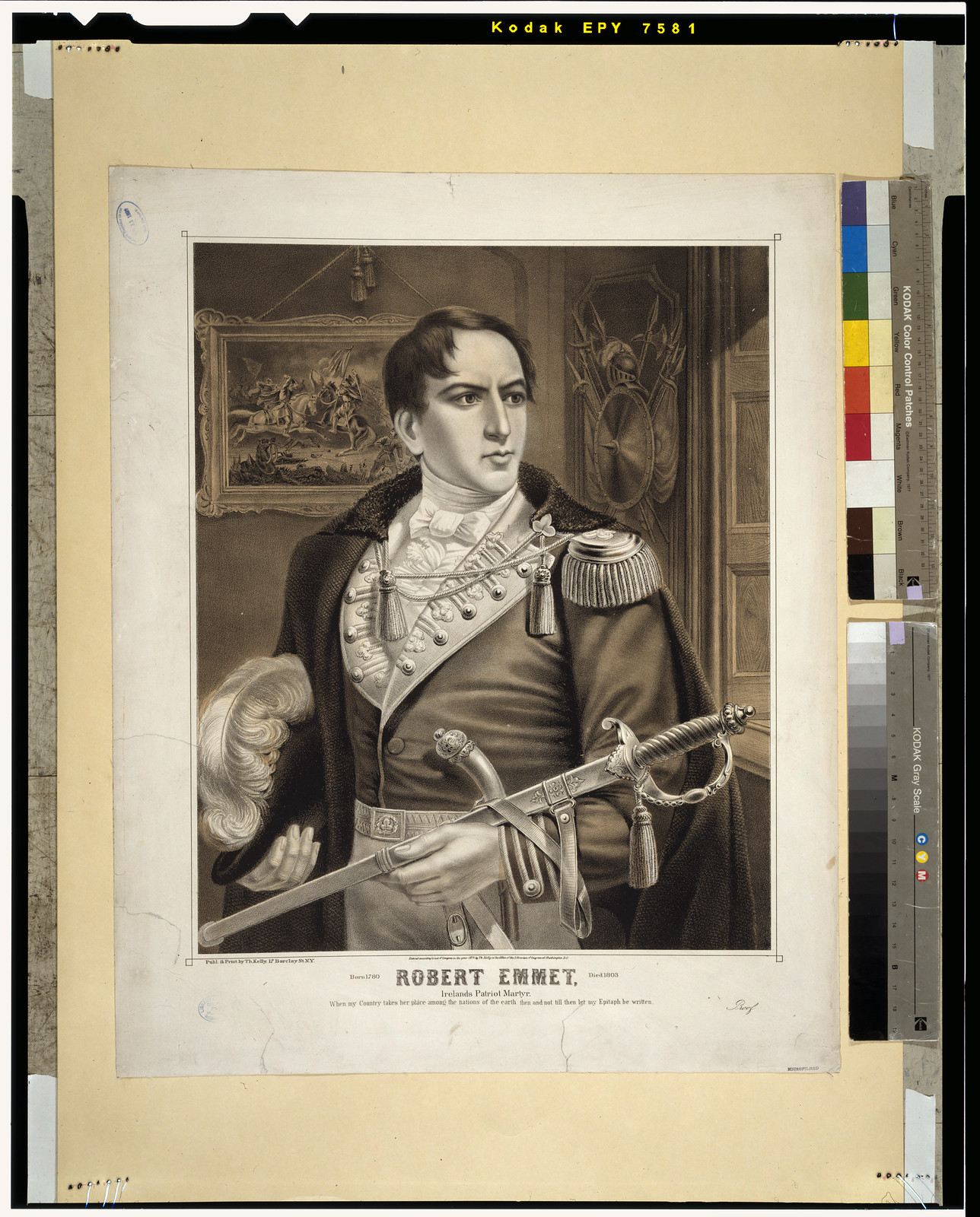 Robert Emmet, Irelands patriot martyr, N.Y. : Publ. & Print. by Th. Kelly, 17 Barclay St., c1874. — antique lithograph