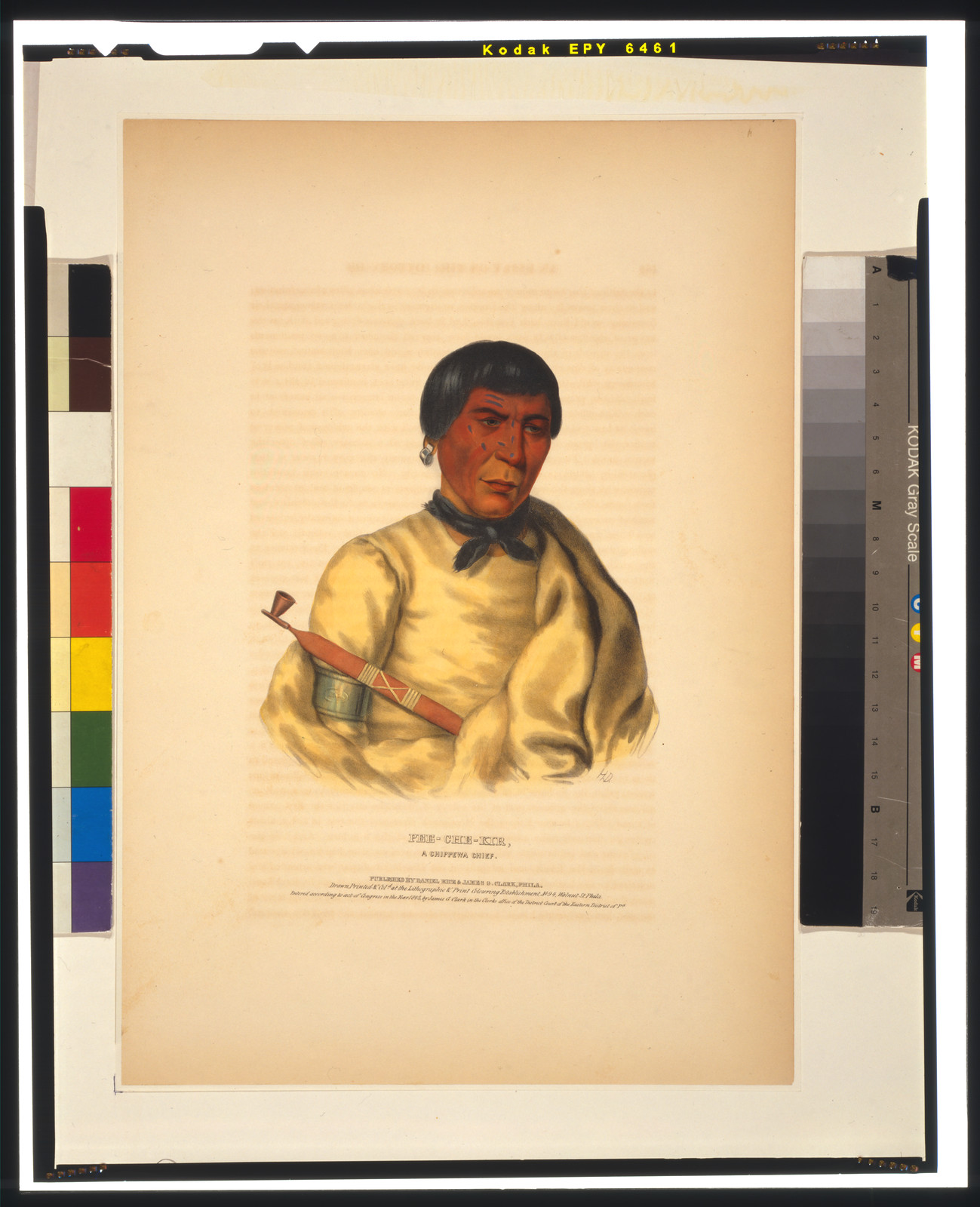 Pee-Che-Kir, a Chippewa chief / H.D. ; drawn, printed & coloured at the Lithographic & Print Colouring Establishment., Philada. : Published by Daniel Rice & James G. Clark, c1843. — antique lithograph