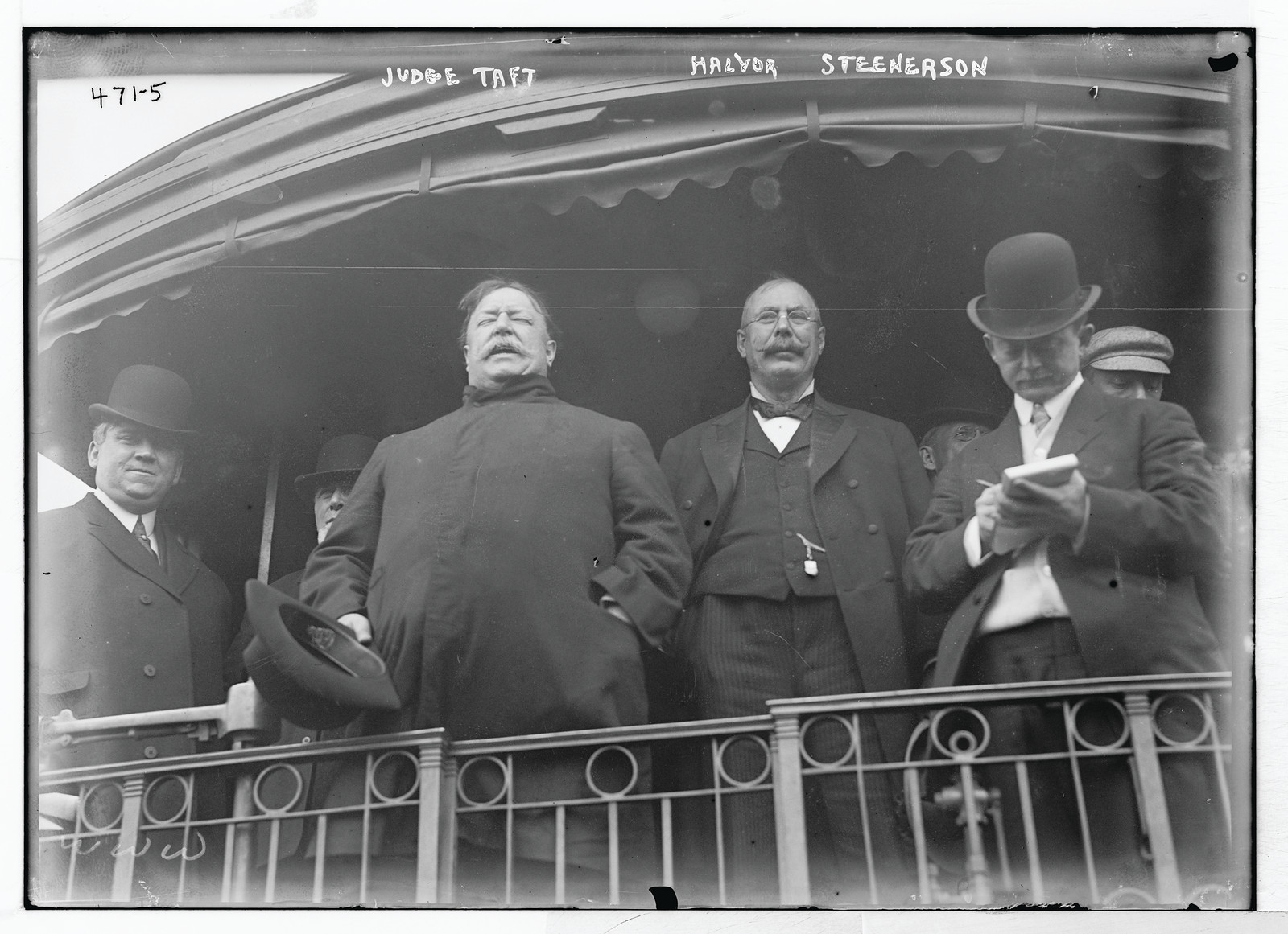 Taft, Halvor, Steenserson, on train, 1908 — historic photograph