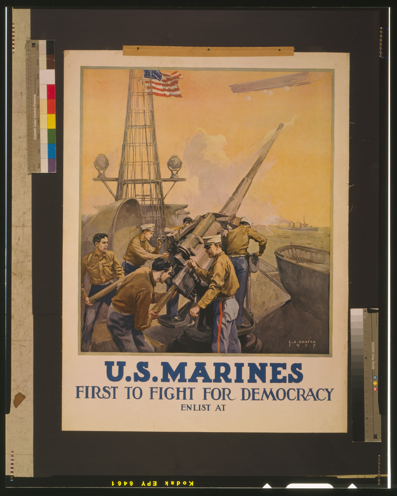 U.S. Marines - first to fight for democracy / L.A. Shafer., 1917 — vintage poster