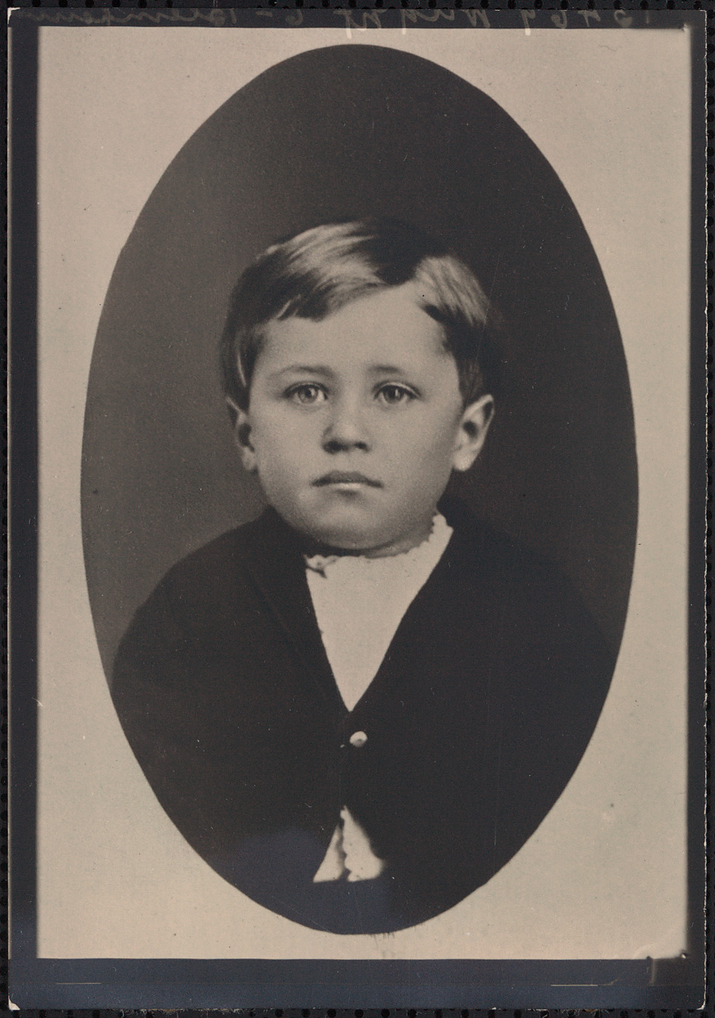 [Orville Wright, about three years old, half-length portrait, in oval, facing front], [1874?] — historic photograph