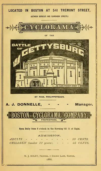 Boston Cyclorama of the Battle of Gettysburg advertisement, 1886