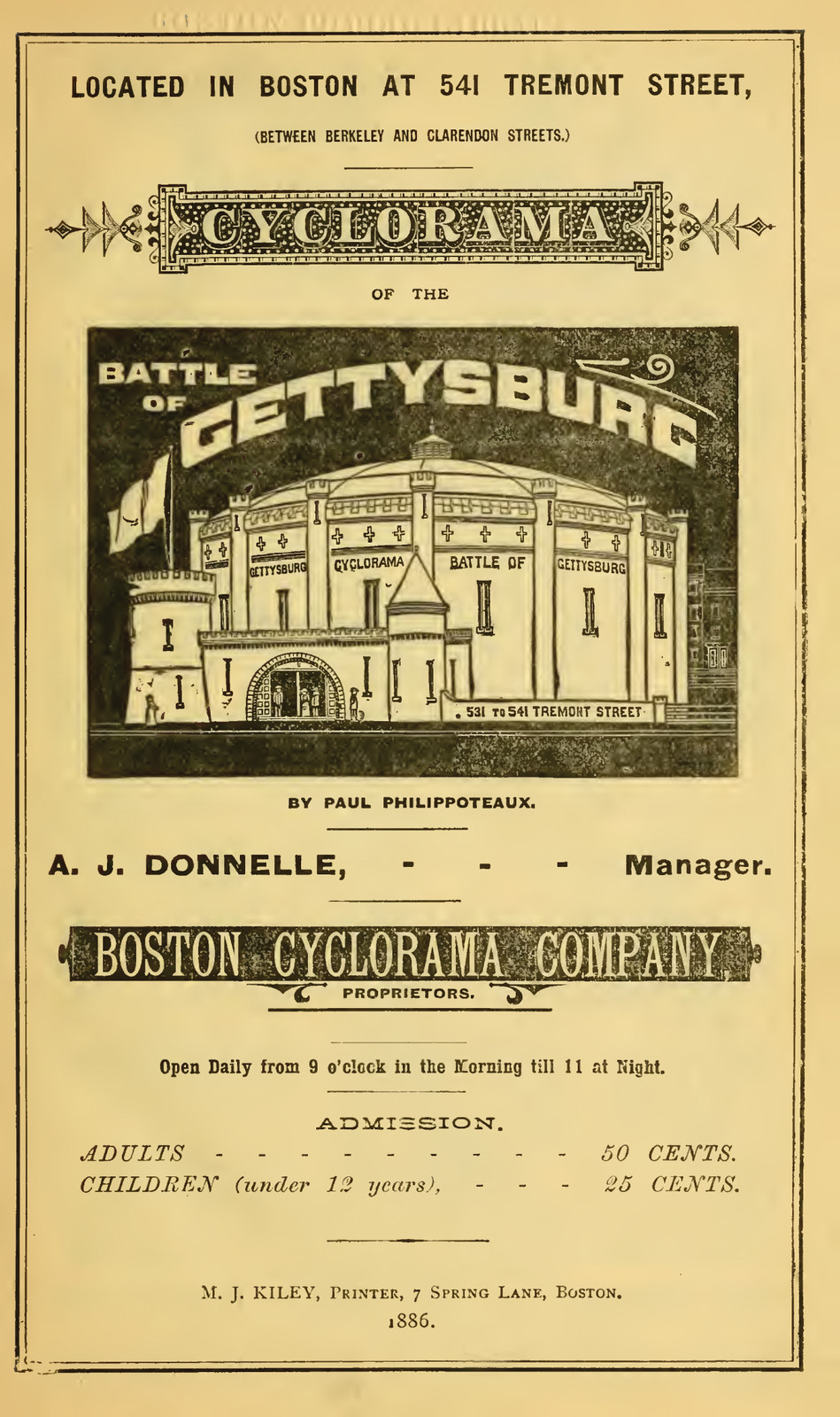 Boston Cyclorama of the Battle of Gettysburg advertisement, 1886 — historic image