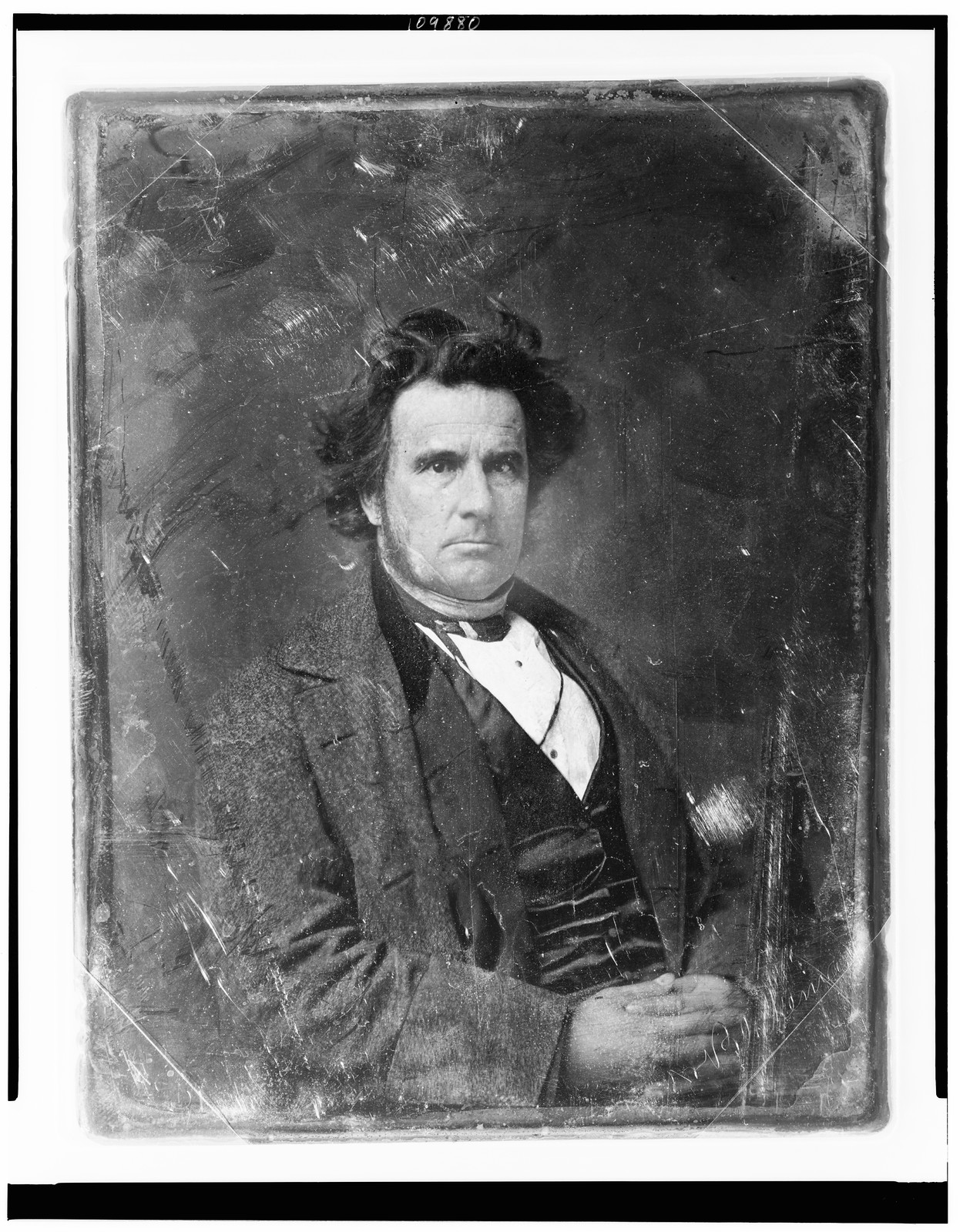 [Rufus Blakeman, half-length portrait, three-quarters to the right, facing front, hands folded in lap], [between 1844 and 1860] — historic photograph