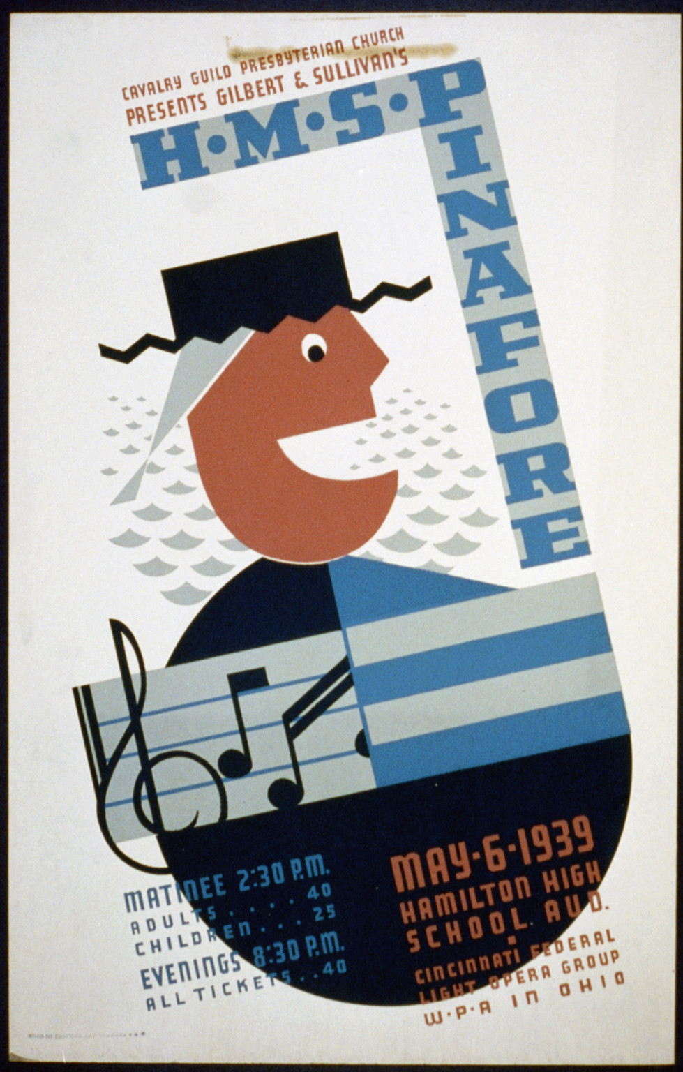 Cavalry Guild Presbyterian Church presents Gilbert & Sullivans H.M.S. Pinafore, 1939 — vintage poster