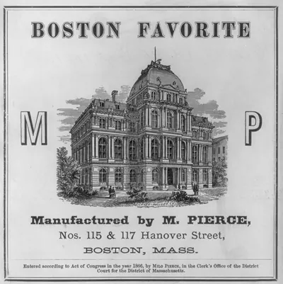 Boston Favorite. Manufactured by M. Pierce, Nos. 115 & 117 Hanover Street, Boston, Mass.