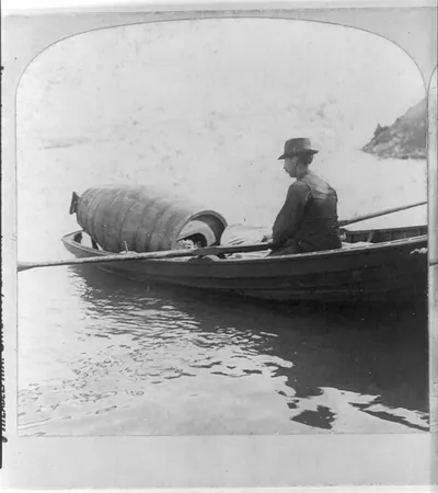Niagara. Mrs. Taylor starting for the upper rapids preparing to risk her life in the Cataract of Niagara