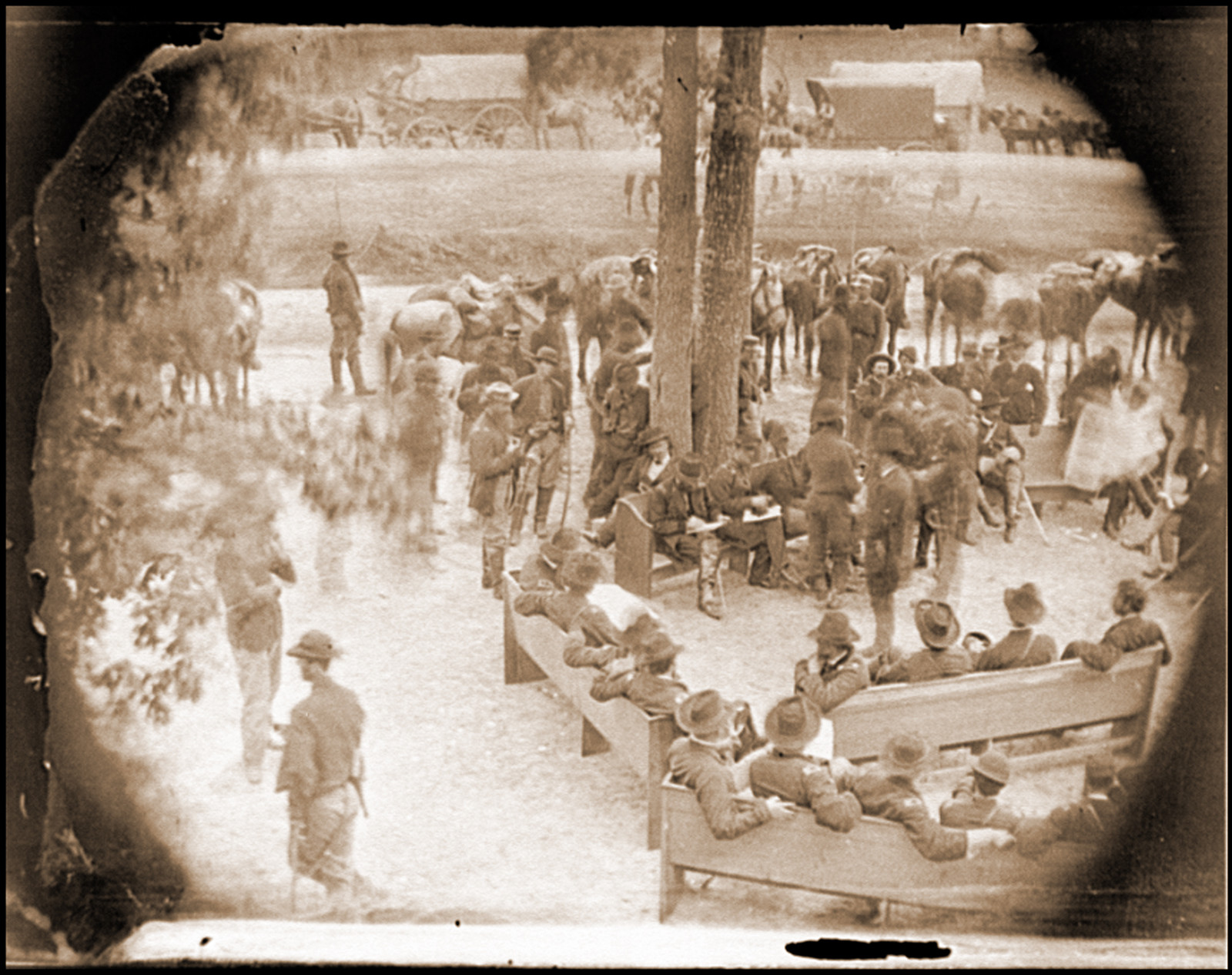 Massaponax Church Va. Council of War: Gen. Ulysses S. Grant (left end of bench near, 1864 — historic photograph